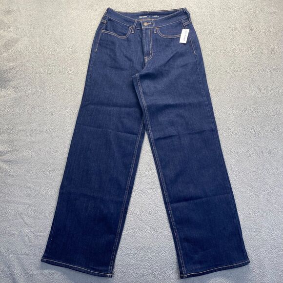 Old Navy Wow Loose High Rise Jeans Womens Size 4 Long Blue Dark Wash Stretch NEW - Picture 1 of 11